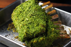 Basil crusted lamb rack - Bright Green Crusted Lamb rack