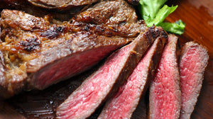 Simply marinated prime beef steak, soy, ginger, garlic, seasoning