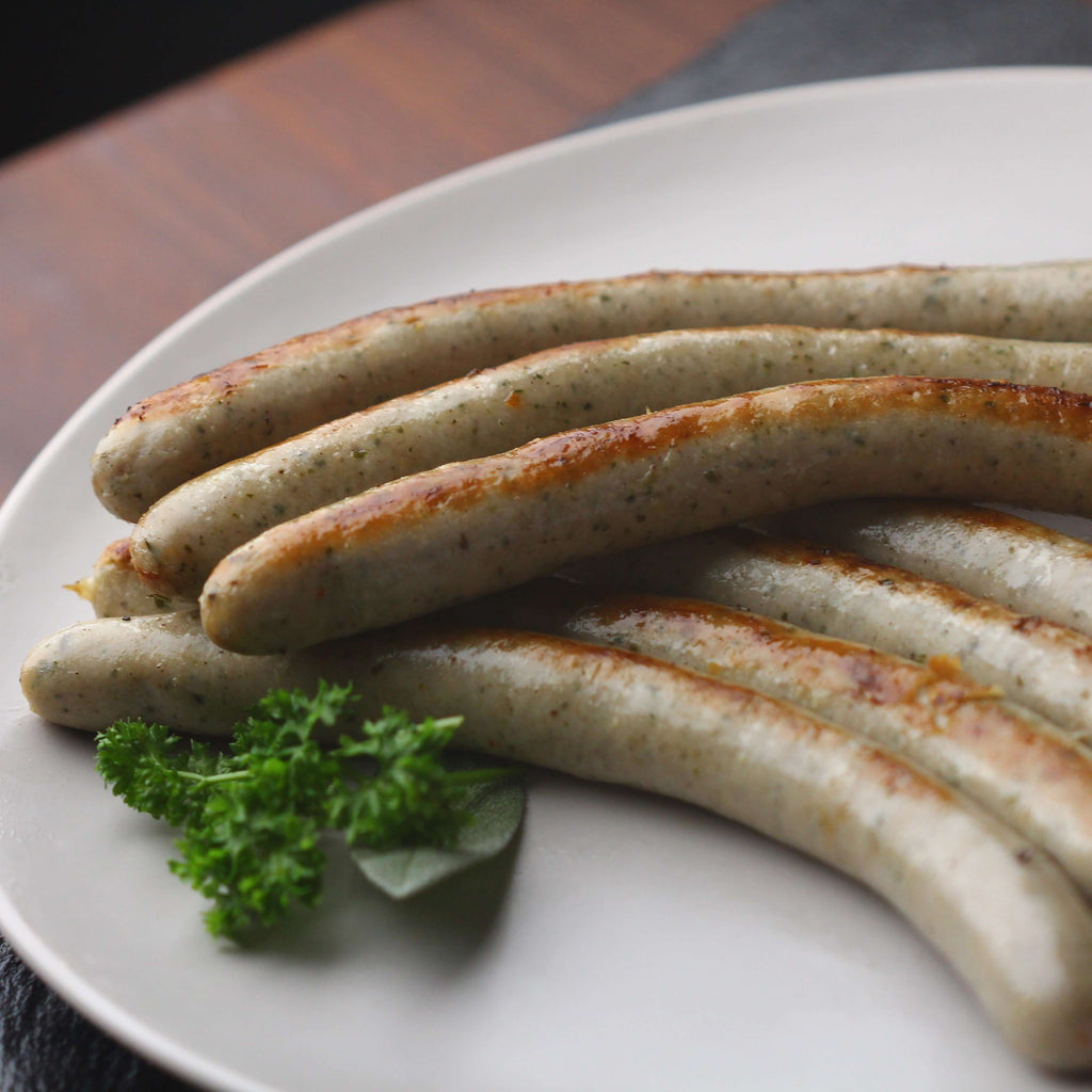 alt tag: 細長いドイツ・オーストリアソーセージ 8本入り(合計400G) ブラートヴルスト Bratwurst Very long and thin Farmer Pork Sausages 8pcs x 50g = 400g